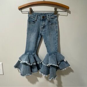 Kids Light Denim Double Ruffle Bell Bottom Jeans M.L. Kids Stylish Boho Girls